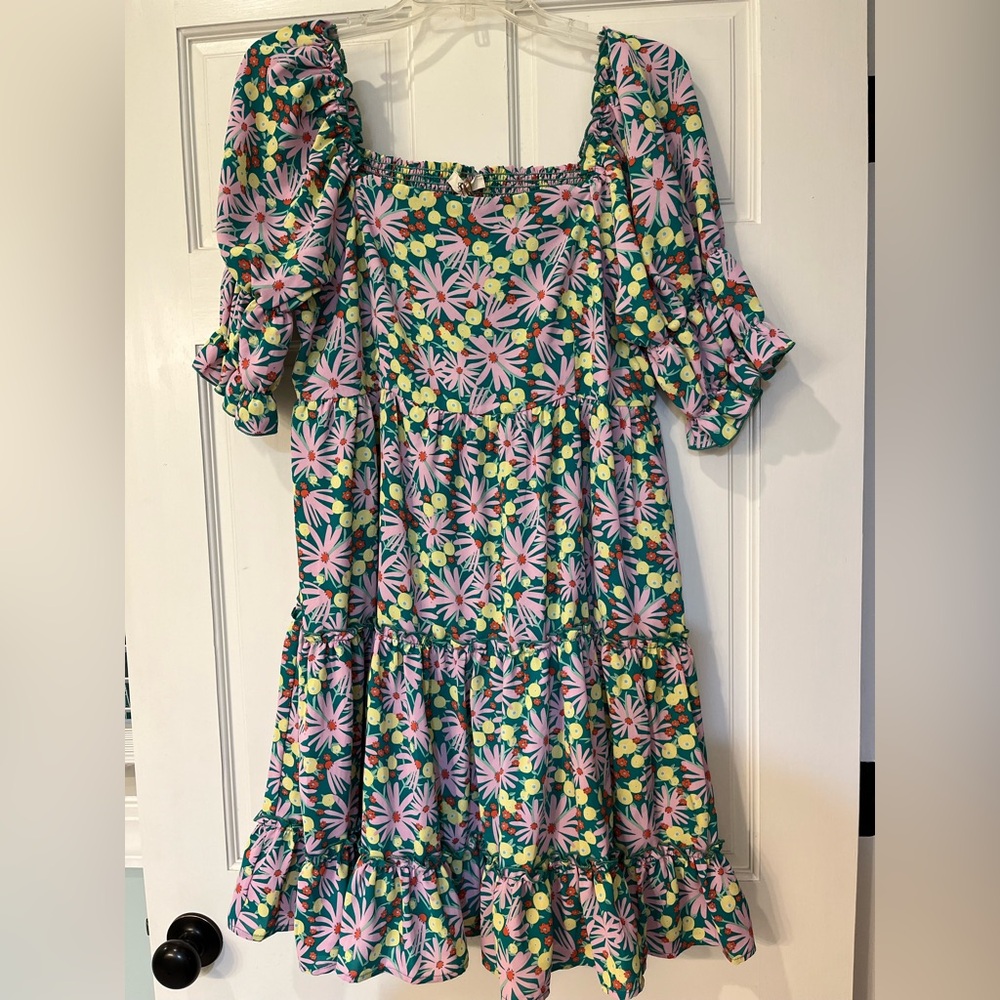 Easel Vibrant Floral Dress with Puff Sleeves
